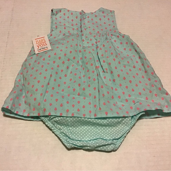 CARTERS JUST FOR YOU ONE PC SUN DRESS NWT SZ 12 MONTH GREEN PINK POLKA DOT - Picture 2 of 4